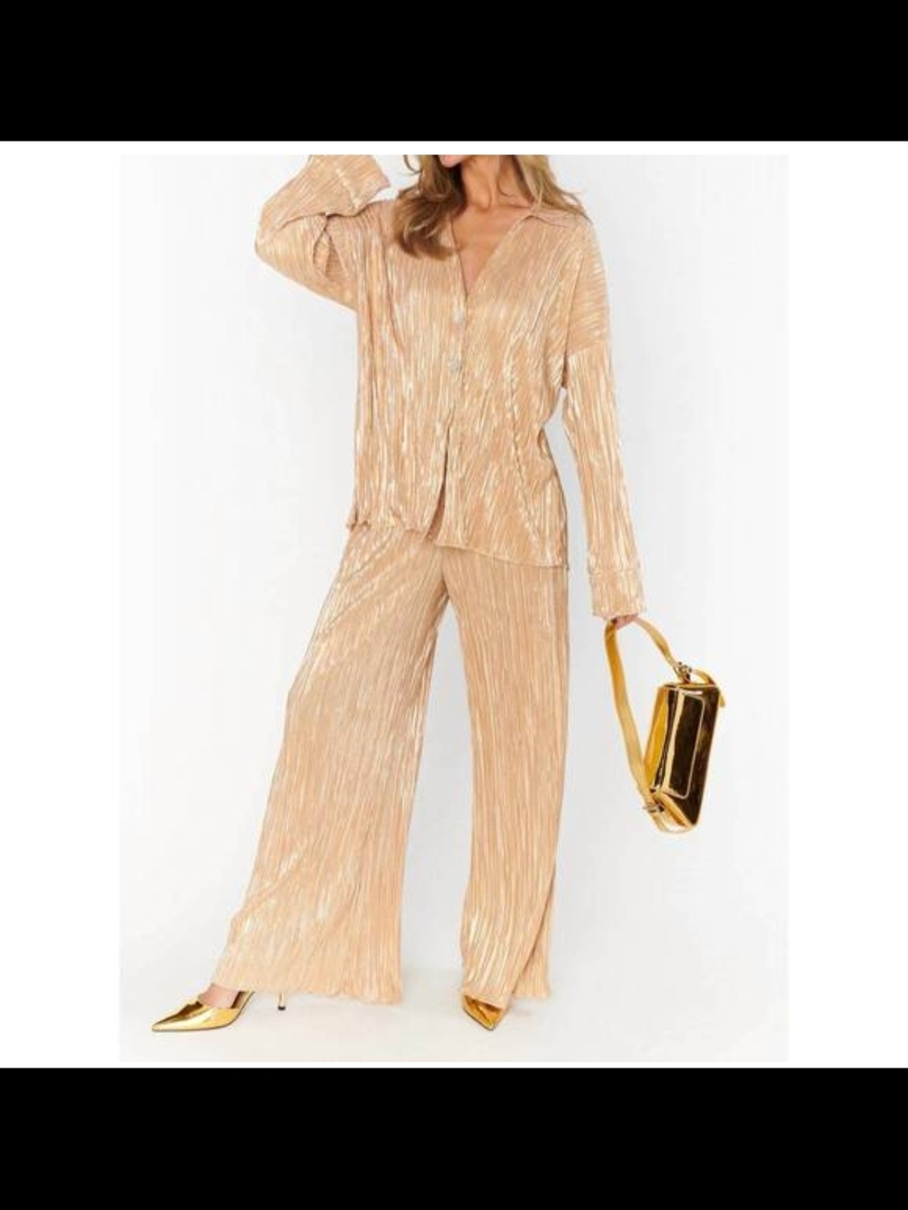 Show Me Your Mumu Everywhere Gold Pleated Set